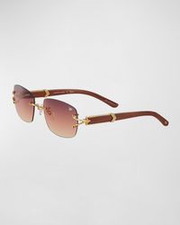 Vintage Frames Company - Bal Harbour Wood 24k Yellow Gold Rectangle Sunglasses - Lyst