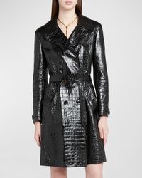 Tom Ford - Croco Embossed Belted Leather Trench Coat - Lyst