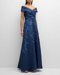 Teri Jon - Off-Shoulder Metallic Jacquard Gown - Lyst
