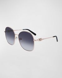 Ferragamo - Gancini Rounded Oversized Square Metal Sunglasses - Lyst