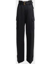 Saint Laurent - High-Rise Belted Straight-Leg Satin Cargo Pants - Lyst