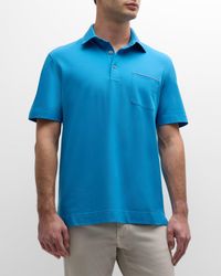 ZEGNA - Cotton Polo Shirt With Leather-Trim Pocket - Lyst