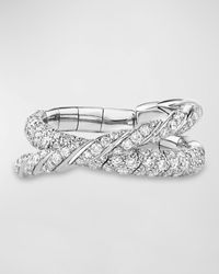 David Yurman - Paveflex 18k White Gold 2-row Diamond Ring, Size 6-7 - Lyst