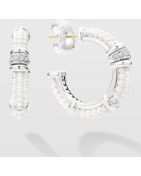 Lagos - Sterling Caviar Ceramic Diamond 1-Row Hoop Earrings, 23Mm - Lyst