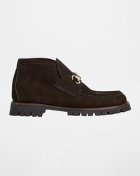 Gucci - Sylke Suede Horsebit Booties - Lyst