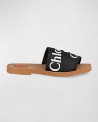 Chloé - Woody Flat Logo Ribbon Slide Sandals - Lyst