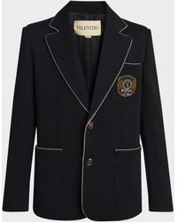 Valentino Garavani - Apos;S Single Breasted Wool Jacket With Logo Patch - Lyst