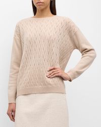 Max Mara Studio - Certo Crewneck Pointelle Cable-knit Sweater - Lyst