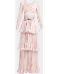 Valentino Garavani - Polka-Dot Chiffon Tiered Ruffle Gown - Lyst