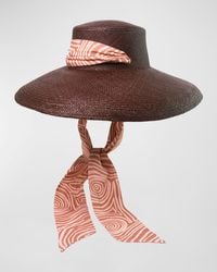 Sensi Studio - Lampshade Cordovan Straw Large Brim Hat With A Printed Band - Lyst