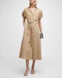 Brochu Walker - Fia Belted Short-Sleeve Poplin Midi Shirtdress - Lyst