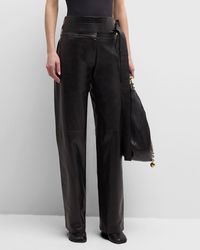 Loewe - Belted Leather Straight-Leg Trousers - Lyst