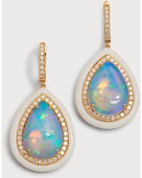 David Kord - 18k Yellow Gold Earrings With Pear-shape Opal, Diamonds And White Frame, 12.01tcw - Lyst