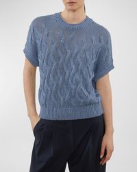 Peserico - Short-Sleeve Cable-Knit Crewneck Sweater - Lyst