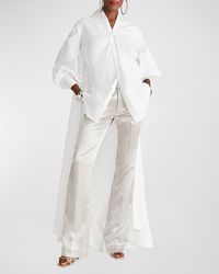 Halston - Korina Bishop-Sleeve Cotton Poplin Cape Shirt - Lyst