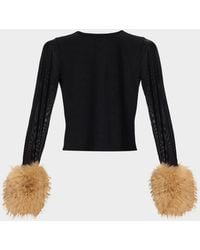 Alice + Olivia - Delaina Mesh Top With Faux Fur Cuffs - Lyst