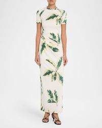Oscar de la Renta Brushstroke-Print Fringed Maxi Dress in Orange | Lyst Oscar de la Renta Brushstroke-Print Fringed Maxi Dress in Orange | Lyst