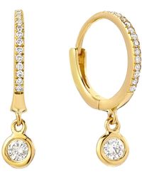 Zoe Lev - 14K Diamond Huggie Earrings With Bezel Drops - Lyst