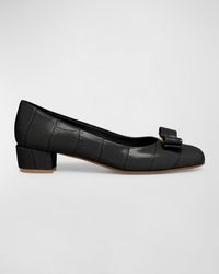 Ferragamo - Vara Croco Bow Ballerina Pumps - Lyst