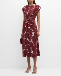 Mantu - Twist-Front Floral-Print Cotton Midi Dress - Lyst