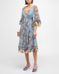 Kobi Halperin - Logan Mosaic-Print Ruffle-Cuff Midi Dress - Lyst