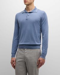 FIORONI CASHMERE - Cotton-Cashmere Long-Sleeve Polo Shirt - Lyst