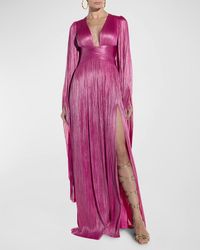 Maria Lucia Hohan - Jolie Metallic Plisse Draped Corset Gown W/ Lace-trim - Lyst