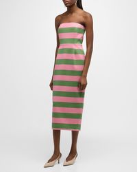 BERNADETTE - Elena Strapless Striped Midi Column Dress - Lyst