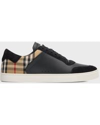 Burberry - Stevie Leather And Check Low-top Sneakers - Lyst