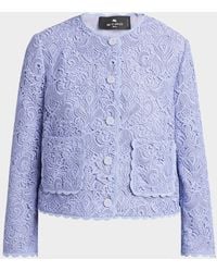 Etro - Lace Single-Breasted Crop Jacket - Lyst