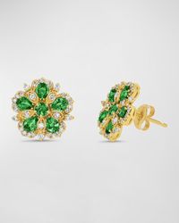 Tanya Farah - 18k Yellow Gold Jasmine Bloom Emerald And Diamond Stud Earrings - Lyst