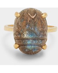 Elizabeth Locke - Small Labradorite Scarab Ring With Thin Hammered Prongs, Size 6.5 - Lyst