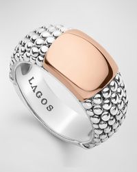 Lagos - High Bar Two-tone Rose Gold Smooth Plate Ring - Lyst