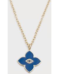 Sydney Evan - 14K Diamond And Sapphire Evil Eye On Scalloped Moroccan Pendant Necklace - Lyst