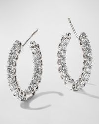 Memoire - 18k White Gold Diamond U-basket Hoop Earrings - Lyst