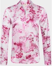 L'Agence - Tyler Toile Button-Front Silk Blouse - Lyst