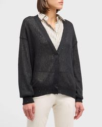 Brunello Cucinelli - Linen Silk Hidden Button-Front Cardigan With Paillette Details - Lyst