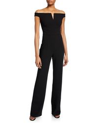 Black Halo Akiva Off-the-shoulder Short-sleeve Ponte Jumpsuit - Black