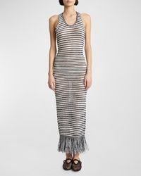 Alaïa - Striped Crochet-Knit Sleeveless Maxi Dress With Fringe Hem - Lyst