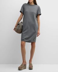 Brunello Cucinelli - Cotton Felpa T-shirt Dress With Monili Sleeve Detail - Lyst