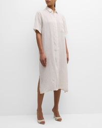Eileen Fisher - Crinkled Striped Organic Linen Midi Shirtdress - Lyst