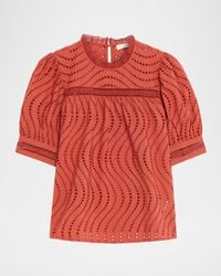 Ulla Johnson - Virginia Lace Eyelet Short-Sleeve Blouse - Lyst