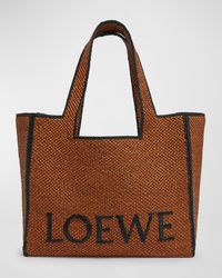 Loewe - Luxury Large Font Tote In Raffia - Lyst