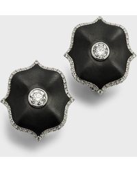 Bayco - Platinum, Black Ceramic And Round F/vvs1-vs Diamond Mini Lotus Earrings - Lyst