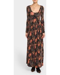 knee length dresses for ladies Amari Jersey Dress - Night Bloom Round Neck Long Sleeve Maxi Dress