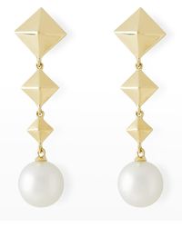 Pearls By Shari - 18k Yellow Gold 11mm South Sea Pearl And Graduate Cube Drop Earrings - Lyst