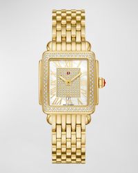 Michele - Deco Madison Mid Pave 18k Gold Plated Watch With Mother-of-pearl - Lyst