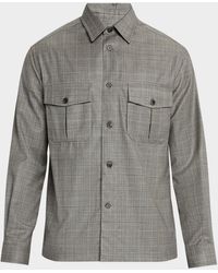 dunhill - Wool Check Overshirt With Suede Trim - Lyst