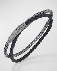Marco Dal Maso - Double Mix Woven Leather And Oxidized Chain Bracelet - Lyst