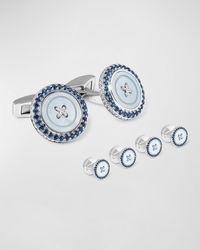 Tateossian - Mother-of-pearl And Sapphire Button Cuff Links Stud Set - Lyst